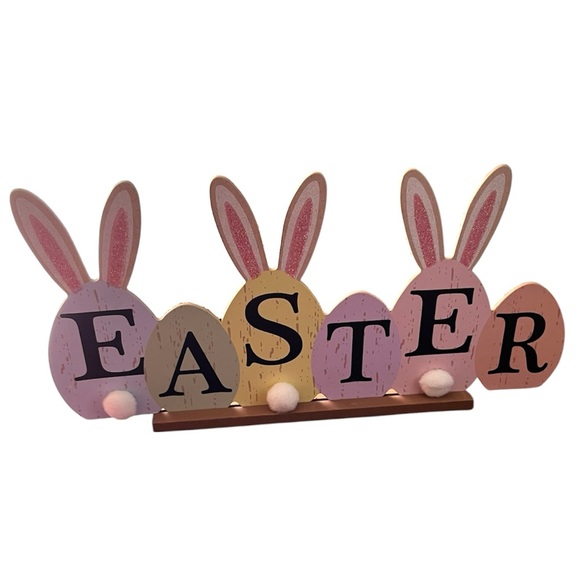 Easter Bundle Decor|Bunny Pillow Cover, Eggs, Grass, Mini Basket & Tabletop Sign - Picture 2 of 16